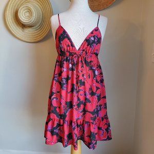 Red, Black water color style print sundress